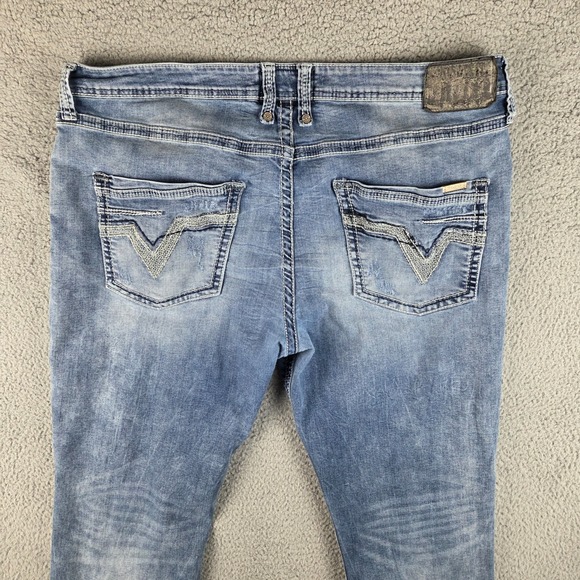 Salvage Anarchy Buckle Jeans Mens 40R (42x31) Blue Relaxed Straight Distressed - Picture 12 of 13